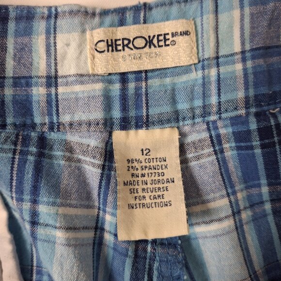 Womens Cotton Crop Pants Size 12 Stretch Blue Plaid Cherokee Summer Pool Golf - Picture 9 of 9